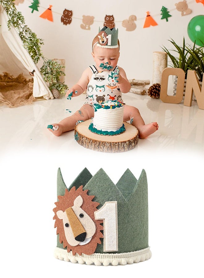 Lion 1st Birthday Crown, First Glitter Crown Hat for Baby's 1st Birthday Party Photo Booth Props Girl or Boy Baby Shower Decor - Image 1